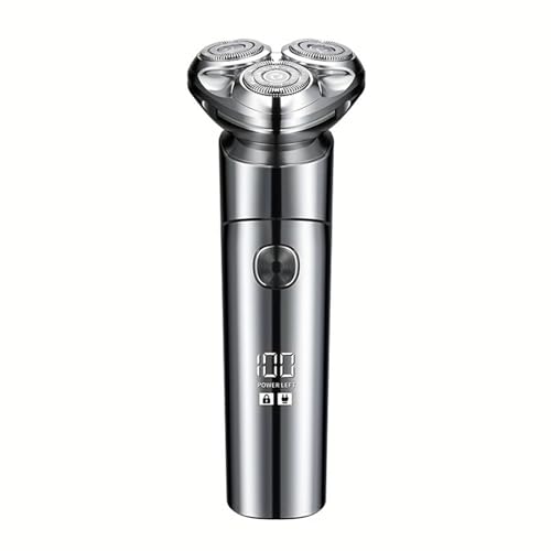 Jemora Rasoio elettrico per barba da uomo con rasoio da barba a 3 testine, lavabile a secco e ad umido, ricaricabile tramite USB, con display digitale