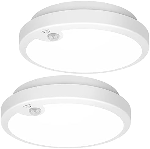 2-Pack Battery Operated Motion Sensor LED Ceiling Light, 7.2inch Flush Mount Light Fixture 6000K, Wireless Motion Activated Ceiling Lamp in 400LM for Closet Pantry Laundry Stair(Battery Not Included)