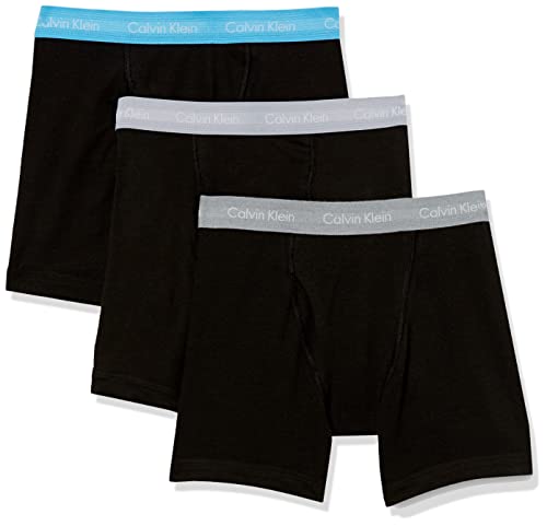 Calvin Klein Men's Underwear Cotton Stretch 3-Pack Boxer Brief, Black Bodies W/Storm Cloud, Storm Heather, Signature Blue WBS, M