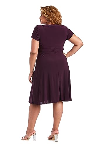 Image of R&M Richards Women's Cascade Wrap Dress with V-Neck & O-Ring Rhinestone Buckle, Work to Weekend Short Sleeve Flowy Silhouette