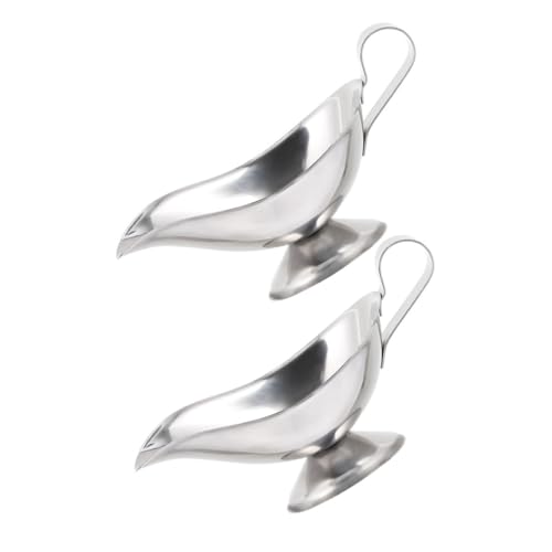 OSOLADY 2pcs Juice Boat Jus Gravy Sauce Cup with Handle Gravy Jug Soup Ladle Electric Gravy Bowl Serving Dishes White Gravy Boat Syrup Pump Dispenser Ramekins Silver 201 Stainless Steel