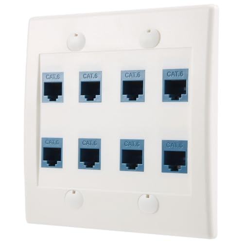Cpolebev Plaque Murale Ethernet 8 Ports - Double Gang Cat6 RJ45 Jack Câble RéSeau FaçAde à - Bleu