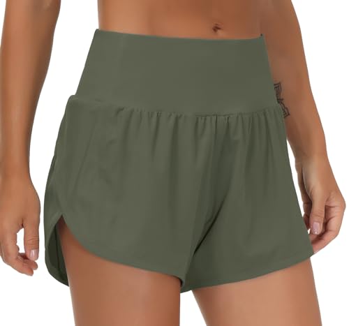 Image of THE GYM PEOPLE Womens High Waisted Running Shorts Quick Dry Athletic Workout Shorts with Mesh Liner Zipper Pockets