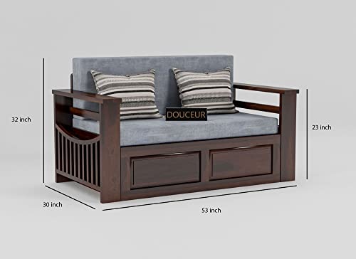 Image of Douceur Furnitures Solid Sheesham Wooden Sofa Cum Bed Single Size with Storage for Living Room | Wooden Foldable 2 Seater Sofa Cum Bed with Headboard Folding Bed for Home Bedroom (Walnut)