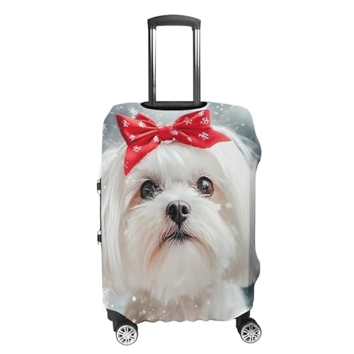 Awaiting Christmas with Maltese Travel Luggage Cover for Suitcase 19-32 Inches Elastic Washable Baggage Protector4