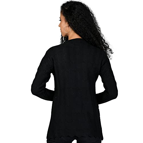 Image of LADYWILLINGTON Women Woollen Round Neck Sweater Heavy Front Long Kadai Cardigan Winter Wear Pure Wool Cardigan for Women Free Size Cotty Warm Cardigans with Side Pockets