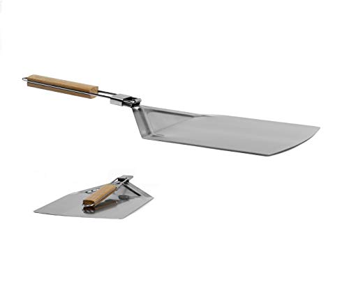 Küchenheld Premium Pizzaschaufel Edelstahl mit Griff aus Holz - Ofenschaufel für Pizza Backen - faltbar und eckig - Brotschaufel Backofen