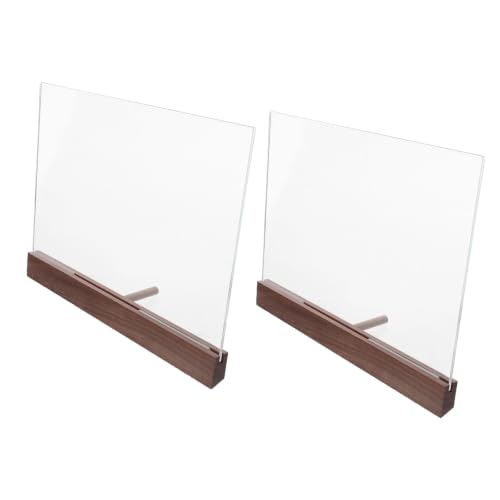 Soporte A4 horizontal de metacrilato transparente y madera con base estable para comercios
