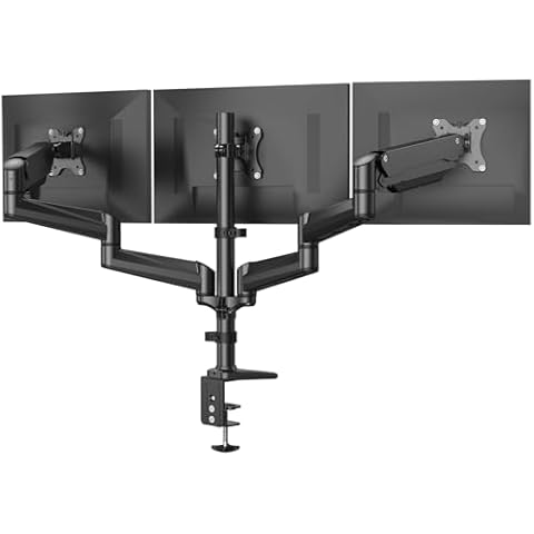 HUANUO Triple Monitor Mount for 17 to 32 inch Screens, Gas Springs Adjustment Triple Monitor Stand with Swivel, Tilt, Rotation, Clamp & Grommet Kit (Black) Cover