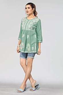 Bee M Pee Designer Short Kurti Tops for Jeans for Women I Chikankari Rayon Cotton Long Kurta Kurti for Women I Stylish wear Kurti top for Girls
