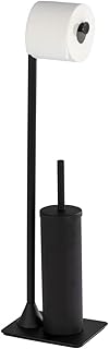 WENKO Juego de pie para el WC Hella - Escobillero para el inodoro con soporte para rollos de papel, Acero, 15 x 69 x 20 cm, Negro