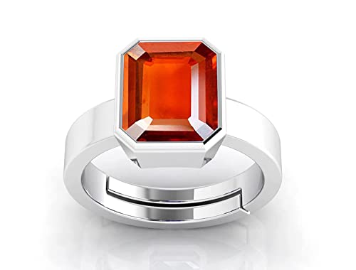 A1 Quality 11.25 Ratti 10.25 Crt Natural And Certified Hessonite Garnet (Gomed) Astrological Gemstone Adjustable Silver Ring For Men And Women-B0B5LPV9-AMZ, zzzz-s, Gemstone