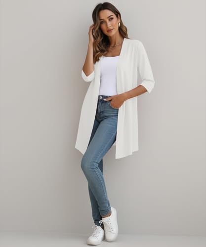 Image of YSYOKOW Lightweight Cardigans for Women 3 /4 Sleeve Long Open Front | Cardigan sweaters for women lightweight, summer cardigans for women lightweight, long cardigans for women trendy, dressy