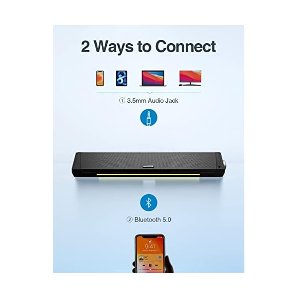 Computer Speakers, Bluetooth Soundbar, HiFi Stereo, 3.5mm Aux-in Connection, USB Powered Speakers for Desktop Monitor, PC, Laptop, Tablets - Image 5