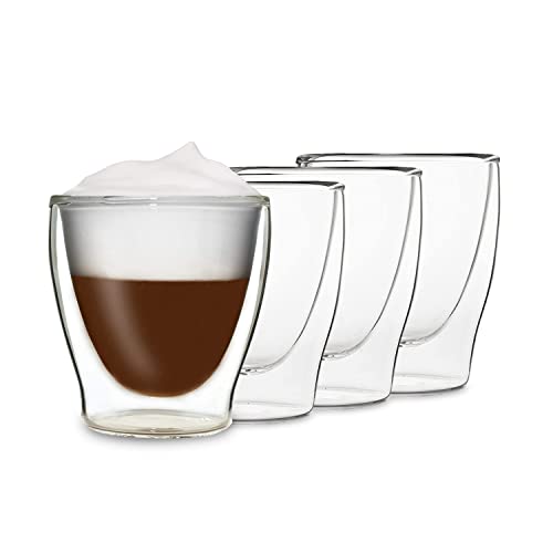DUOS® Tazas de Café Doble Pared (4x 200ml) - Vasos de Cristal para Té y Café