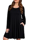JollieLovin Women Long Sleeve Dress with Pockets Plus Size Swing Casual Loose Tshirt Dresses(2X,Black)