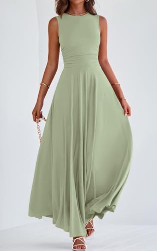 Image of PRETTYGARDEN Womens Summer Dresses 2026 Casual Sleeveless Crewneck Aline Maxi Dress Stretch Tank Flowy Long Dresses