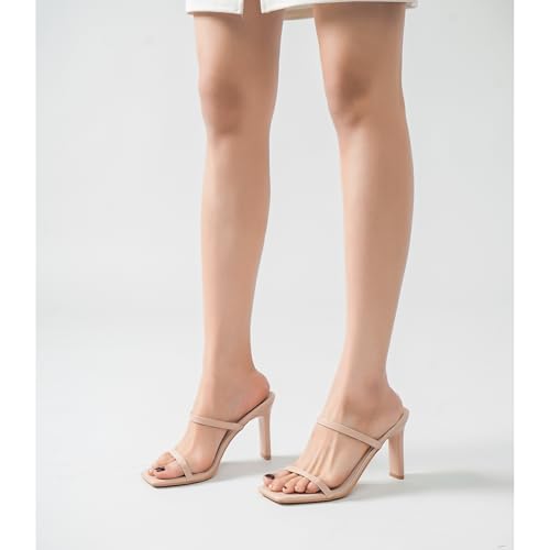 Women's Heels Sandals Block Chunky Mid Heels Slip On Slides 3.5 Inch Heeled Square Open Toe Sandals for Women4