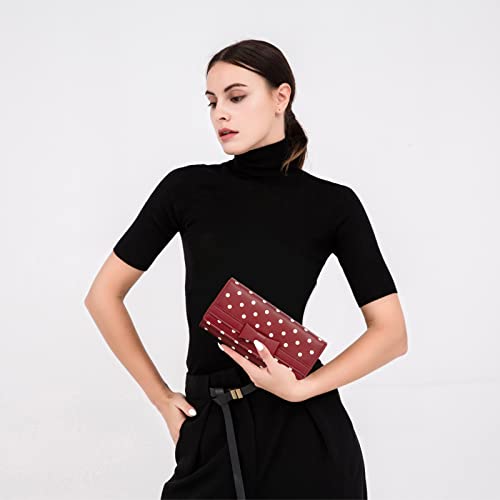 Royalfair Polka Dot Wallet For Women, Pu Leather Lady Purse With Cute Bowtie Card Holder Money Manager With Id Window (White Dots In Red) #TOP3