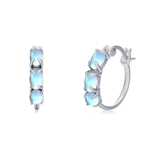 Boucles d'oreilles créoles argent 925 pierre de lune véritable bijoux femme