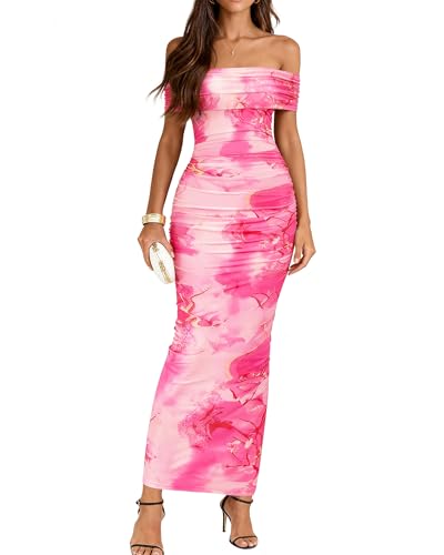 Image of BTFBM Cocktail Dresses for Women 2026 Elegant Classy Off Shoulder Bodycon Mesh Slit Floral Maxi Spring Summer Dress