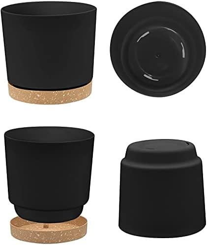 ZMTECH Plant Pots, 6.5'' Self Watering Plastic Planter with Drainage Hole and Saucer, Modern Decorative Flower Pot for Indoor Outdoor House Plants, Succulents, Flowers - Dark Gray, 2 Pack - 3