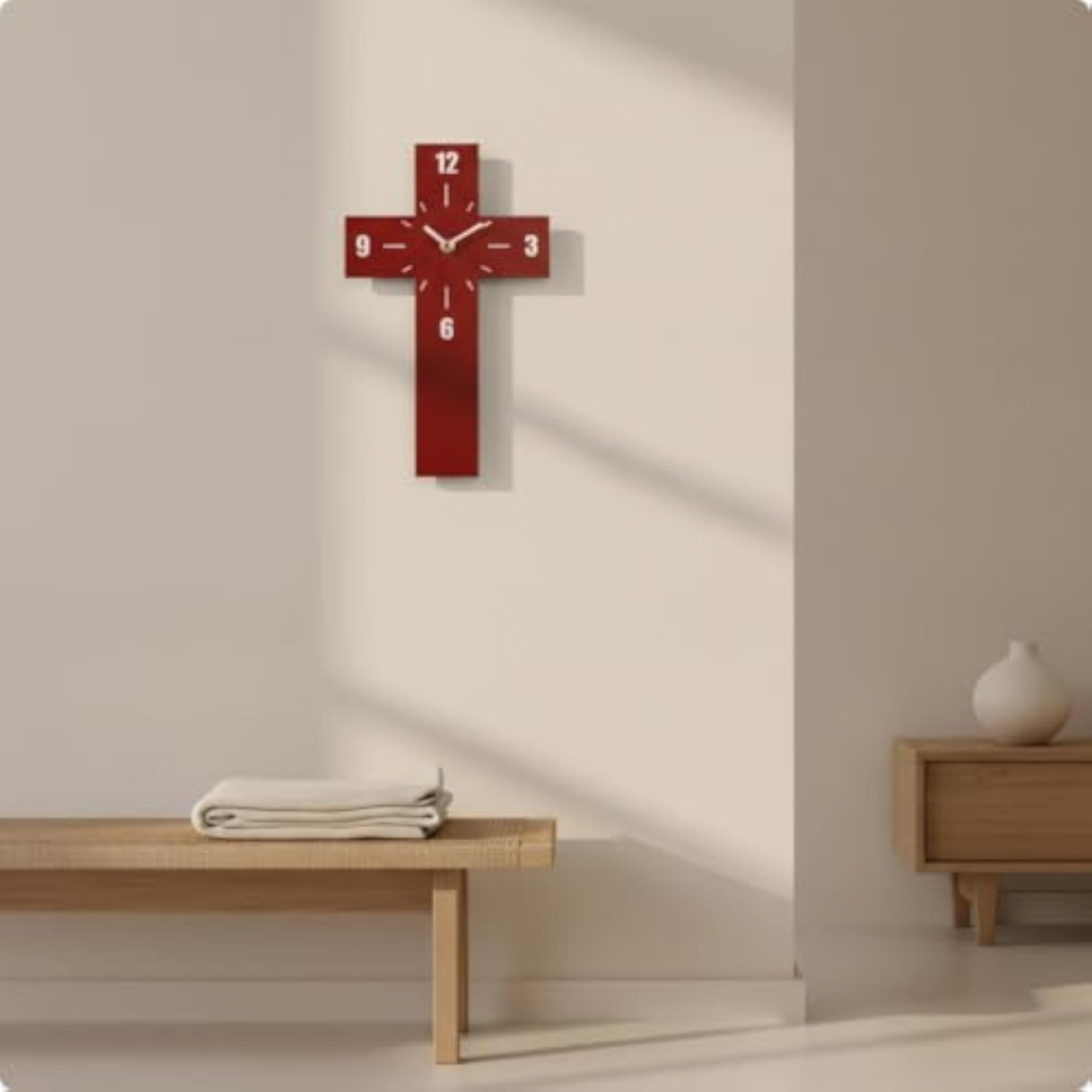 Cross-Shaped Wall Clock Textured Cruciform Timepiece
