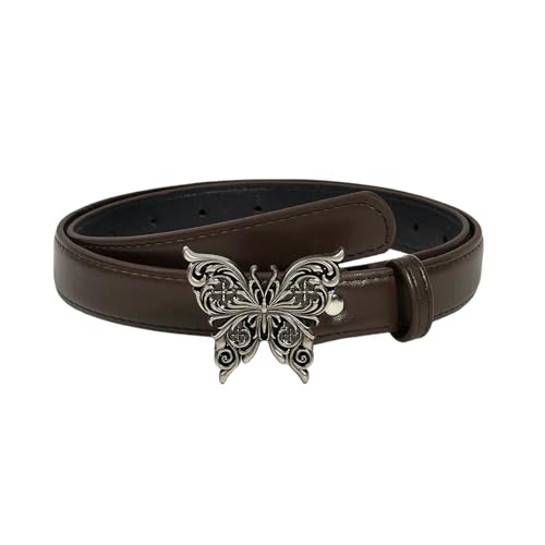 YLCYDLYU Damen Gürtel Täglicher Slim Fit Vielseitiger Damengürtel Mit Schmetterlingsschnalle Aus Metall Einfache Und Retro-Dekoration Modemarken-Designergürtel-Braun-103cm