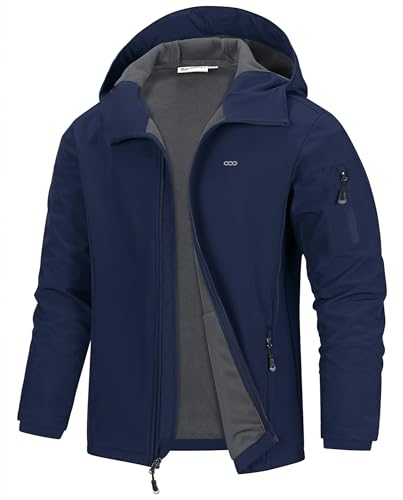 33 000ft Jacke Herren Wasserdichte Atmungsaktiv Softshelljacke - Übergangsjacke Winddichte Regenjacke Wanderjacke mit Kapuze Marineblau S