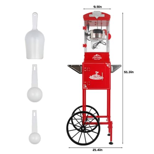 Image of Popcorn Machine with Cart,Wheels & 10 Oz Kettle Popcorn Maker Measuring 3 plastic spoon Home Theater Popcorn Machine-Red