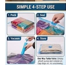 Image of Heavy Duty 5 Pack Vacuum Storage Bags with Hand Pump(2 Medium, 2 Large,1 Jumbo) Space Saving Bags for Clothes Blankets, Quilt, Sarees and Travel. Reusable Airtight Compression Storage Bags.