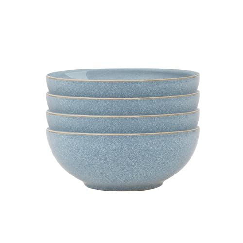 Denby - Elements Blue Coupe Cereal Bowls Set of 4 - Dishwasher Microwave Safe Crockery 820ml 17cm - Blue Ceramic Stoneware Tableware - Chip & Crack Resistant Soup Bowls