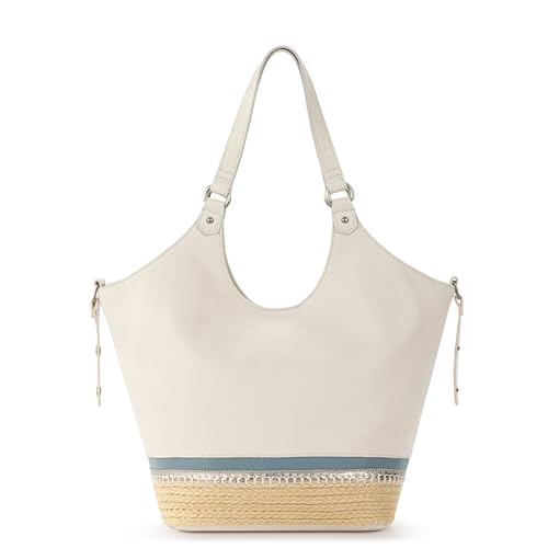 The Sak Roma Shopper in Leather, Double Leather Shoulder Straps, Coastal Block Espadrille