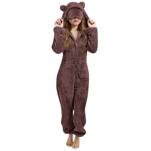 Genérico Pijama Entero Niña con Capucha Mono de Polar Invierno Monos de Manga Larga Sleepsuits con Parche en el Ojo Pijama Una Pieza Cómodos Ropa para 3-12 Años (Brown, 11-12 Years)