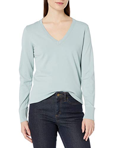 Amazon Brand - Lark & Ro Women's Premium Viscose Blend Long Sleeve V-Neck Sweater, Cloud Blue, L