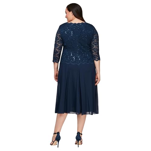 Image of Alex Evenings Women's Tea Length Embroidered Bodice Mother of The Bride Gown, Wedding Guest Dress