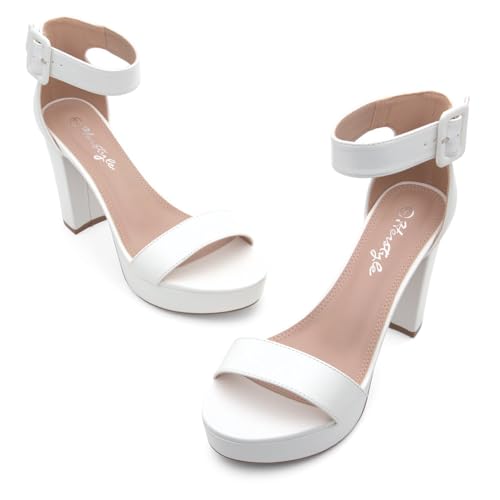 Image of Herstyle Women's Chunky Platform Heels - 4 Inch Block Heeled Sandals, Open Toe Dressy Strappy Heels with Ankle Strap for Wedding, Prom, Party & Graduation