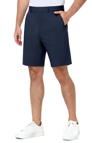 MIER Men's Golf Shorts 9"-Stretch Work Dress Flat Front, Navy, 36W x 9L