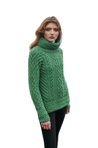 SAOL Aran Irish Sweater for Women - Made of 100% Merino Wool - Ireland Fisherman Cable Knit Ladies Pullover