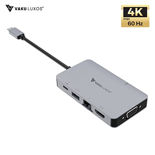Image of Vaku Luxos USB Hub Type C Ultron Rage 6IN1 multiport USB 3.0 High-Speed Adapter connector (5GBPS) data transfer Converter Extension, Type C PD, VGA, Ethernet, 4K HDMI docking station USB A Port Compatible with Macbook Air Pro (M1, M2 etc), iPad Pro Air, Laptop, and Other Type C Mobile & Devices