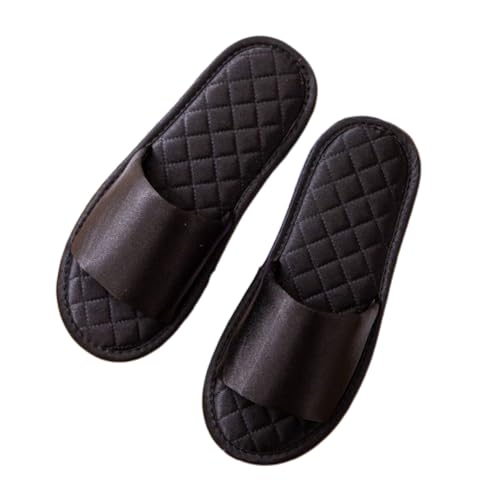 Premium Luxury Real Silk All Seasons Comfort Soft Sole Men's House Slippers Non Slip Indoor Soft Home Slip On Shoes (Black Luxury Real Silk Slippers Open Toe,10.5)