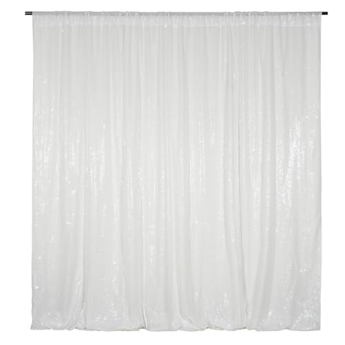 Poise3EHome White Sequin Backdrop, 8FT x 10FT Sequin Photography Backdrop Curtain for Party Decoration