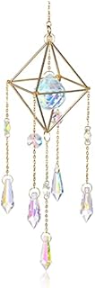 JOVIVI Crystal Windchime Suncatcher Window Hanging Ornament AB Coating Gold Rhombus Shape Rainbow Suncatcher Crystal Ball Prism Drops Pendant Chirstmas Wedding Home Garden Outdoor Decoration Gift
