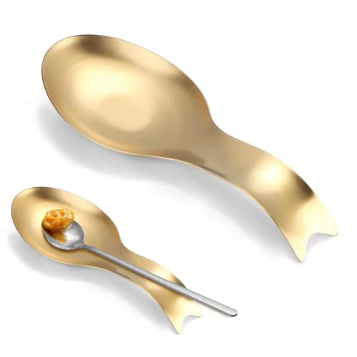 Poggia Cucchiaio In d'oro Acciaio Inossidabile,Porta Cucchiaio per Piano Cottura, porta utensili per piano cottura, resistente alla ruggine, lavabile in lavastoviglie, 26 x 9 cm