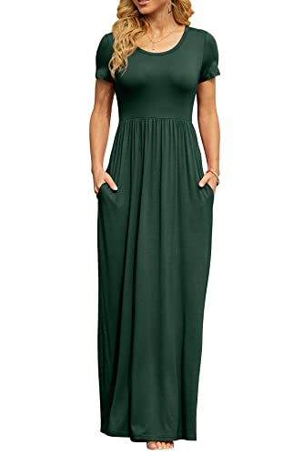 Image of DB MOON Womens 2026 Summer Maxi Dresses Casual Short Sleeve Empire Waist Spring Long Dress with Pockets
