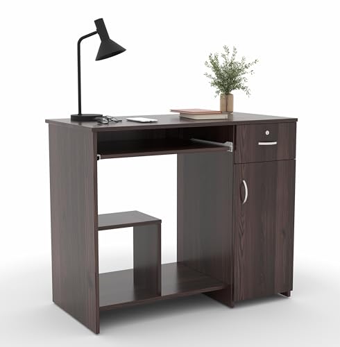 Image of 45x90x76CM Engineered Wood Study & Office Table with Drawer, Cabinet Storage & Keyboard Tray | Sturdy, Foldable DIY Multipurpose Table- Wenge