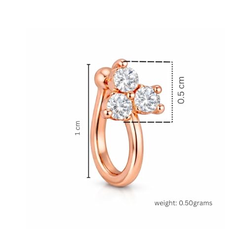 Image of Nilu's Collection Rose Gold American Diamond Non Piercing Nose Pin for Women | Elegant Flower Nose Stud | Minimal Clip-On Nose pin | Anti-Allergy | Anti-Tarnish | Office Wear | Daily Wear | office Wear | Non Piercing