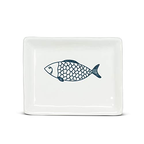 Abbott Collection Corfu Small Rectangle Fish Plate, 1 EA - Stoneware, White/Blue (6