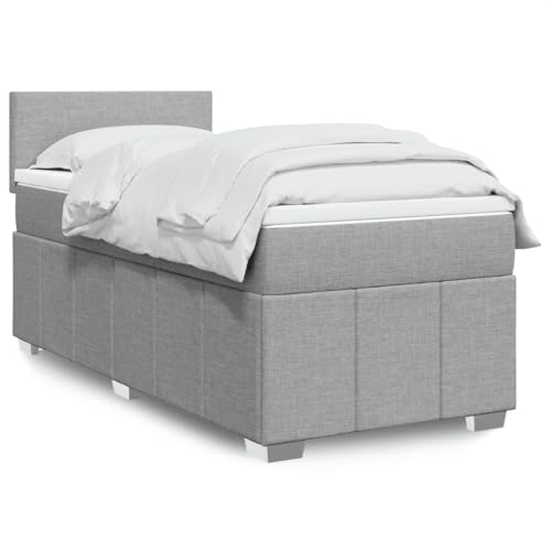 vidaXL Boxspringbett, Einzelbett mit LED Matratze Matratzenauflage, Bettgestell mit Lattenrost Kopfteil, Polsterbett Bett für Schlafzimmer, Hellgrau 100x200cm Stoff vidaXL Boxspringbett, Einzelbett mit LED Matratze Matratzenauflage, Bettgestell mit Lattenrost Kopfteil, Polsterbett Bett für Schlafzimmer, Hellgrau 100x200cm Stoff