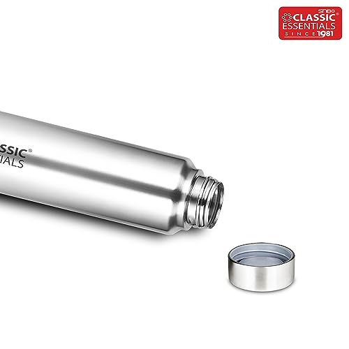 Image of CLASSIC ESSENTIALS Spring Stainless Steel Single Walled Fridge Water Bottle (1000ml,Silver) Leakproof BPA free Lids,Great For Travel,Picnic,Camping Etc.